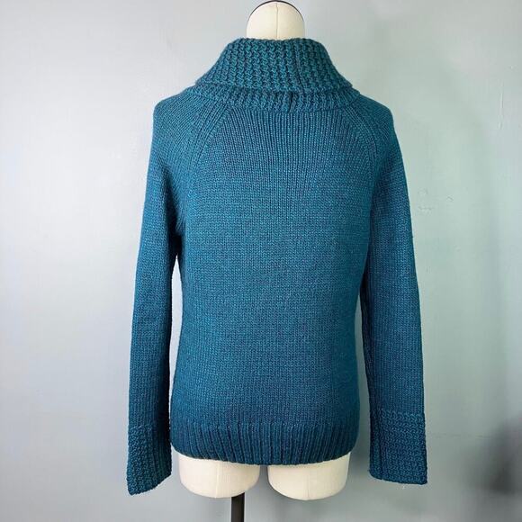 Gander Mountain Guide Series Teal Shawl Collar Alpaca Wool Blend Sweater Size M - Picture 3 of 12